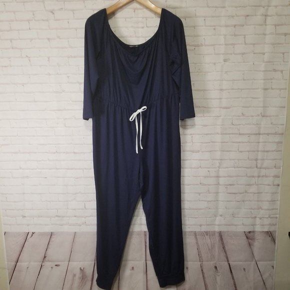 SHEIN Pants - Shein Curve Jumpsuit Adult 3XL Blue Off the Shoulder Preppy Casual Jogger Soft